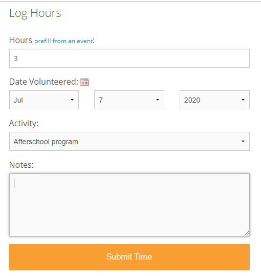 Log volunteer hours on Track It Forward