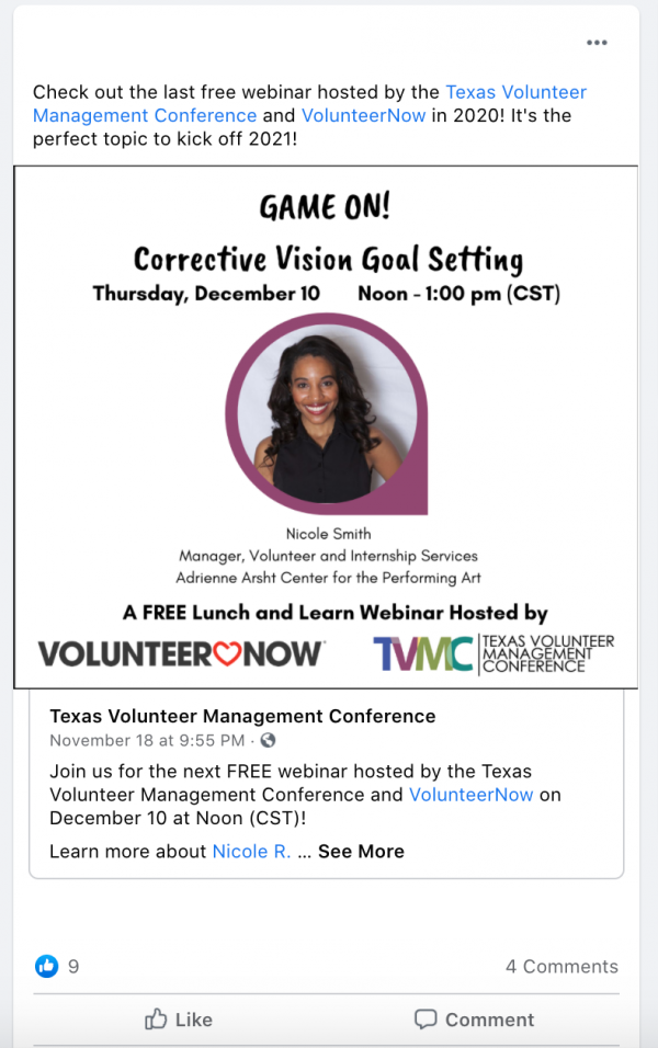Check out the last free webinar hosted by the Texas Volunteer Management Conference and VolunteerNow in 2020! It's the perfect topic to kick off 2021!
