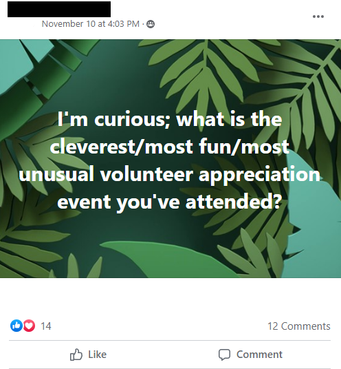 I'm curious; what is the cleverest/most fun/most unusual volunteer appreciation event you've attended?