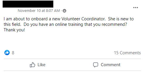 I am about to onboard a new Volunteer Coordinator.  She is new to this field.  Do you have an online training that you recommend?  Thank you!
