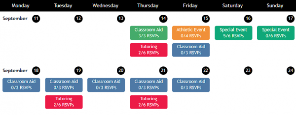 Screenshot of Track it Forward Event Calendar example