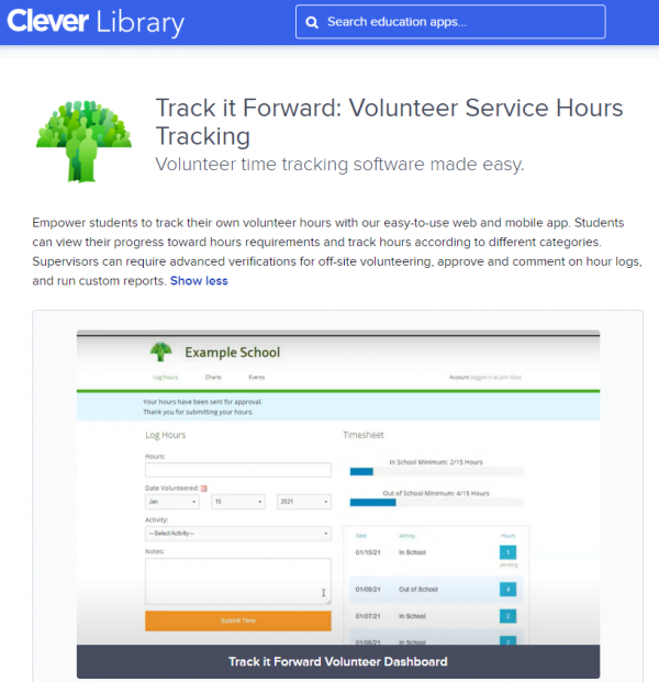 Screenshot of Track it Forward App in Clever Library