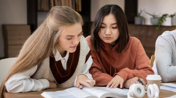 High School students studying together