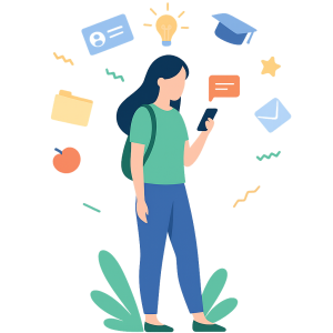 Colorful graphic of student on their mobile phone