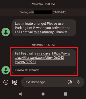Track it Forward Volunteer Communication Text Reminder Screenshot
