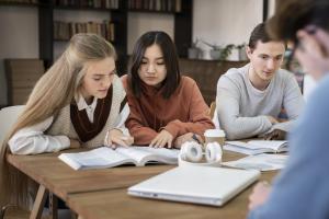 Students working together on schoolwork