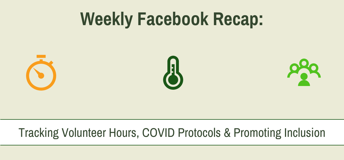 Icons representing time tracking, COVID-19 protocols, and promoting inclusion