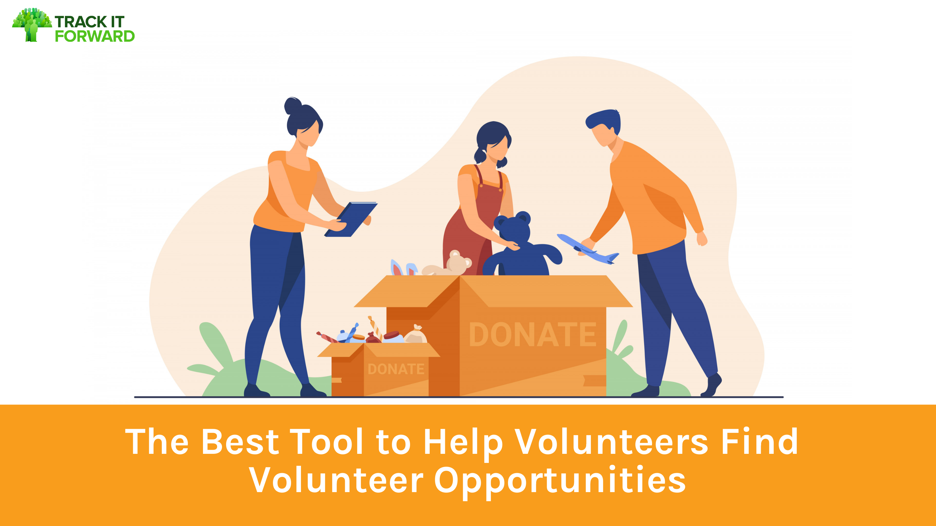 Graphic with volunteers putting donations into boxes with the title: 
