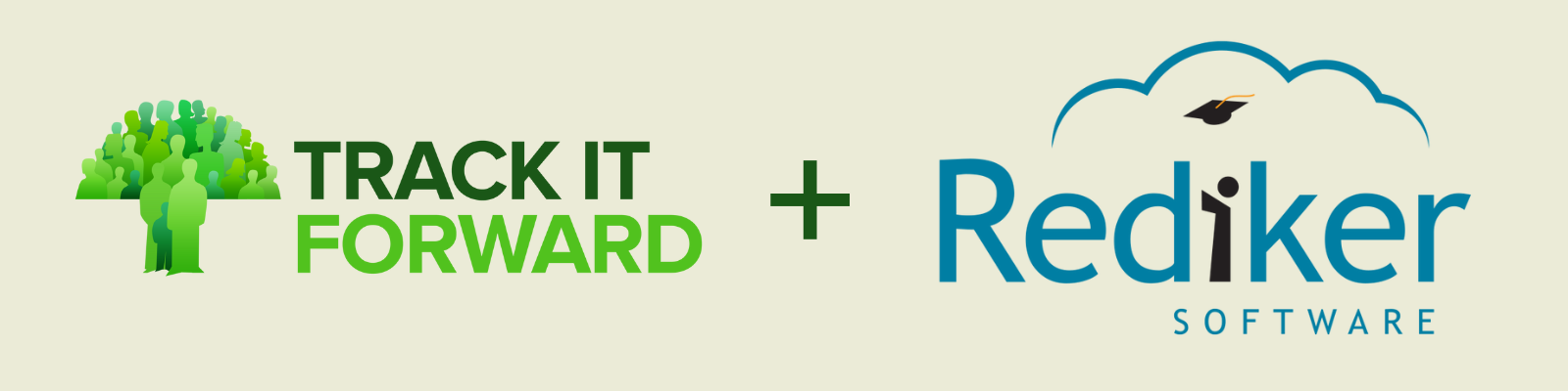Track it Forward and Rediker logos. This new Rediker AdminPlus SIS integration makes service hours tracking easier than ever.