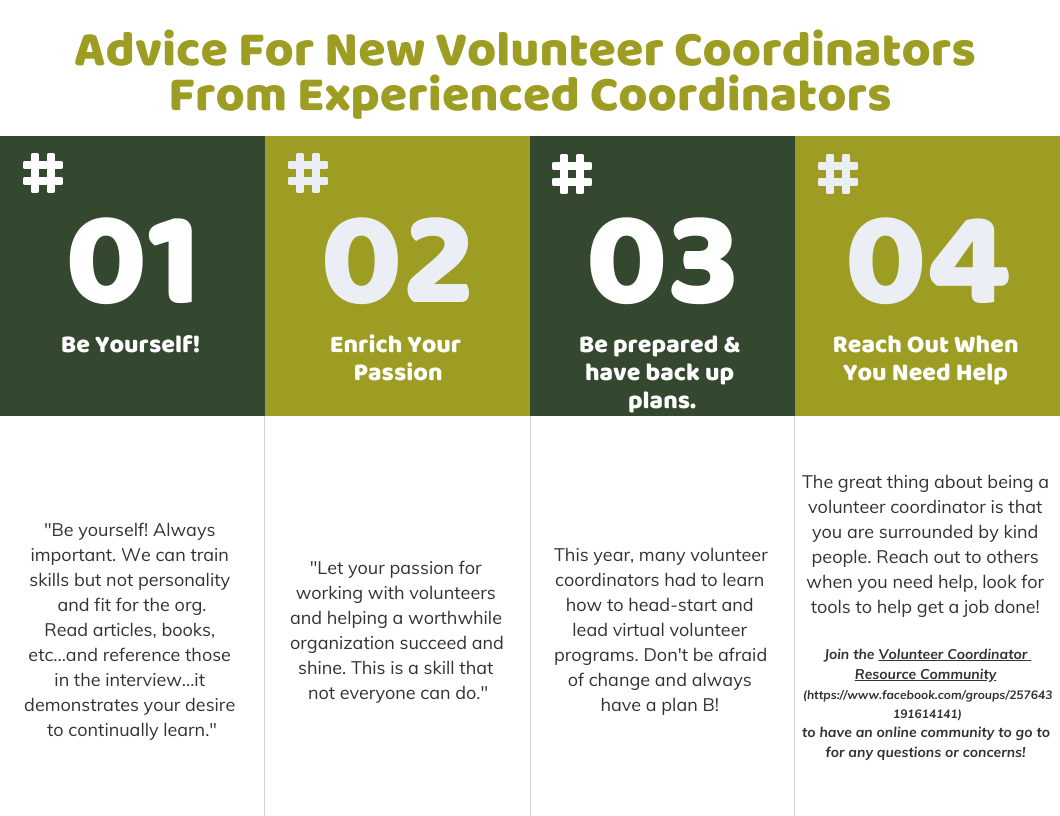 Advice For New Volunteer Coordinators From Experienced Coordinators

1. Be yourself -