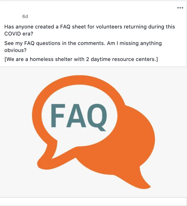 Has anyone created a FAQ sheet for volunteers returning during this COVID era?

See my FAQ questions in the comments. Am I missing anything obvious?

[We are a homeless shelter with 2 daytime resource centers.]