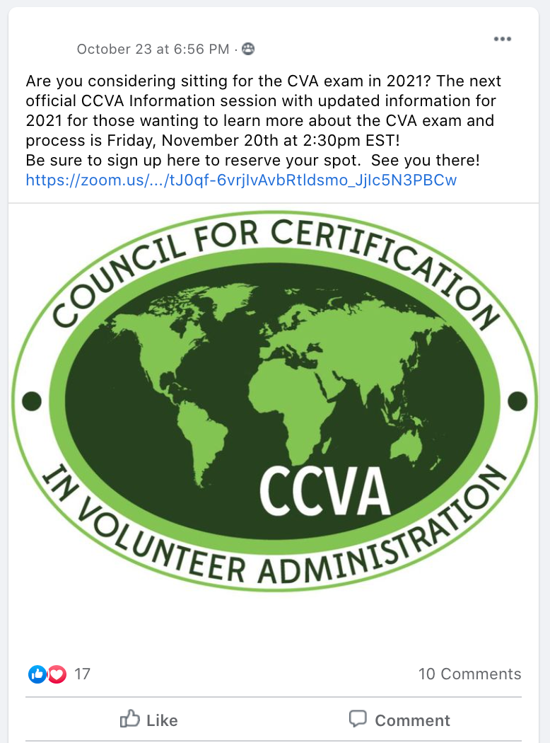 Are you considering sitting for the CVA exam in 2021? The next official CCVA Information session with updated information for 2021 for those wanting to learn more about the CVA exam and process is Friday, November 20th at 2:30pm EST!
Be sure to sign up here to reserve your spot.  See you there!