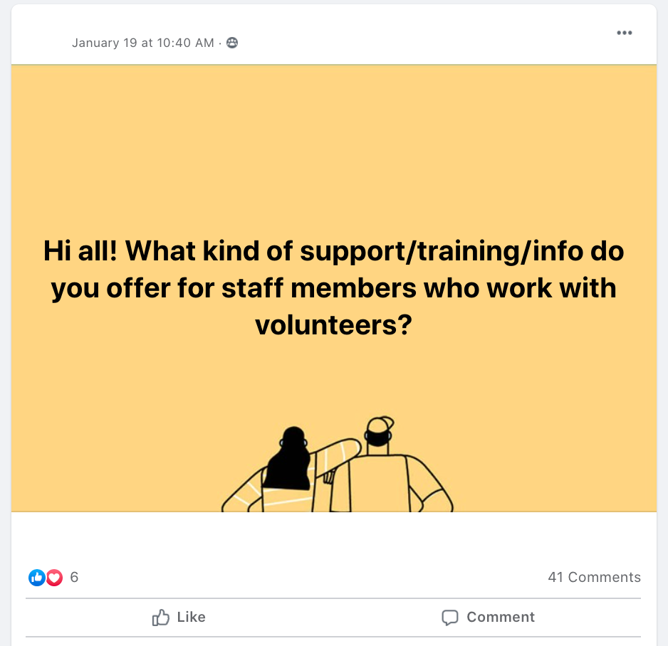 Hi all! What kind of support/training/info do you offer for staff members who work with volunteers?