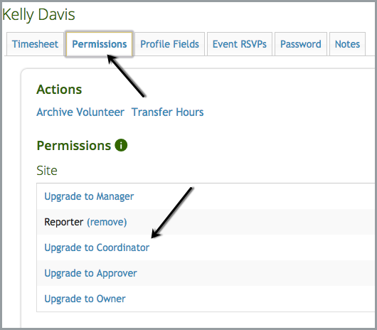 screenshot showing actions and permissions on track it forward website as an admin