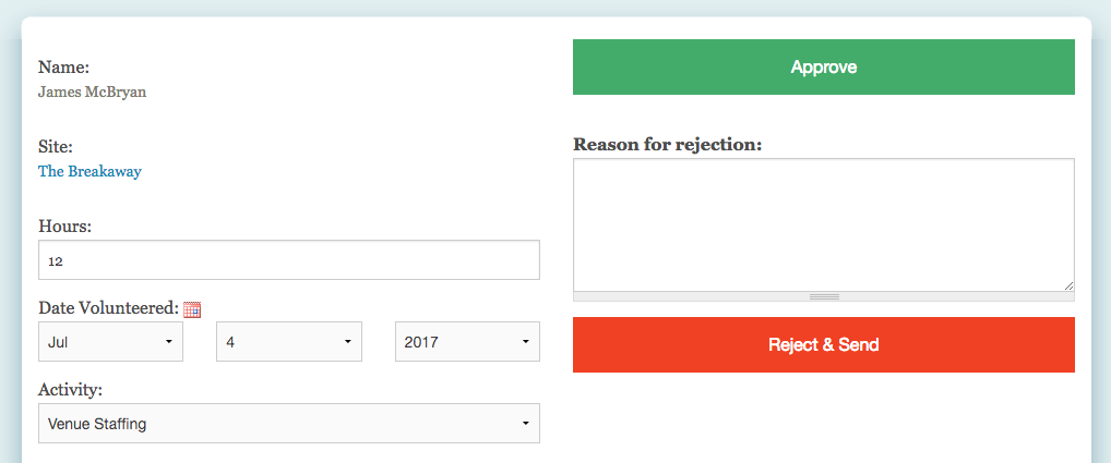 volunteer time sheet